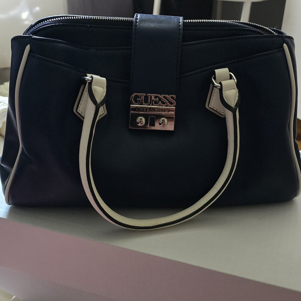 GUESS navy blue and white bag